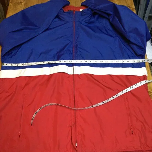 Vintage Woolrich Mens Red Blue Nylon Windbreaker Jacket Hidden Hood Size L - Picture 8 of 11